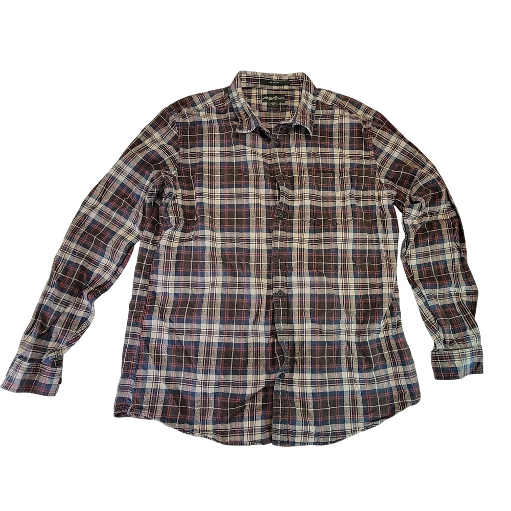 Eddie Bauer Mens Plaid Long Sleeve‎ Button Down Shirt Relaxed Fit Size XL Tall